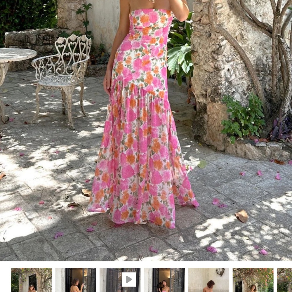 12th Tribe LaBelle Strapless Drop Waist Pink Floral Maxi Dress